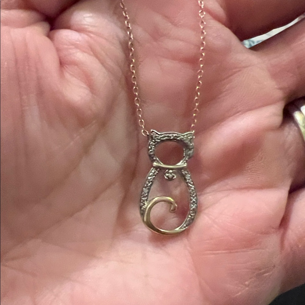 JCM Gold plated Sterling silver cat pendant & necklace 18”